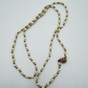 24.5" VINTAGE Rice pearls, yellow gold accent beaded, 14kt Gold Filled necklace!